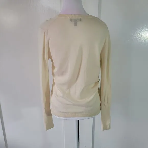 ibexSizeM Women's 100% Merino Wool Cream Faux Wrap Front Cross Sweater