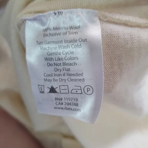 ibexSizeM Women's 100% Merino Wool Cream Faux Wrap Front Cross Sweater