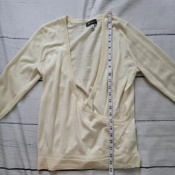 ibexSizeM Women's 100% Merino Wool Cream Faux Wrap Front Cross Sweater