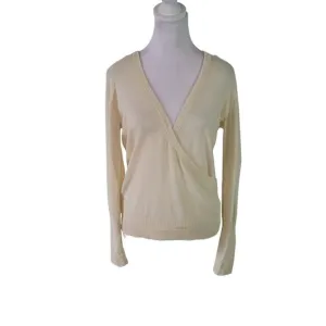 ibexSizeM Women's 100% Merino Wool Cream Faux Wrap Front Cross Sweater