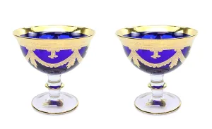 Interglass Italy Blue Crystal Compote Serving Bowl on a Stem, Vintage Design Set of 2, 6 or 12
