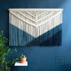 Jaclyn Wall Hanging Macrame Tapestry - Dyed in a Blue Gradient