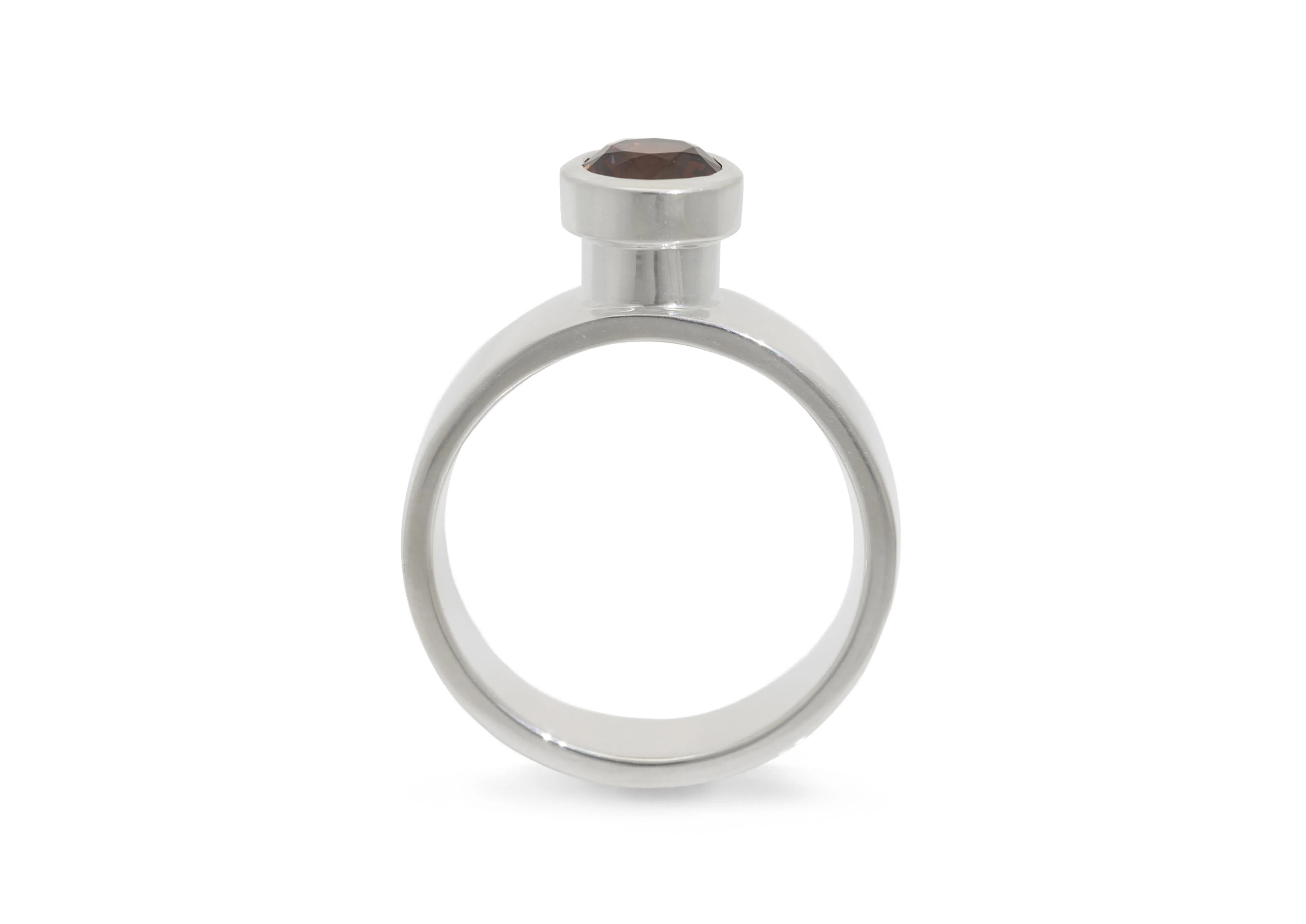 JW259 Round Gemstone Chimney Ring, Sterling Silver