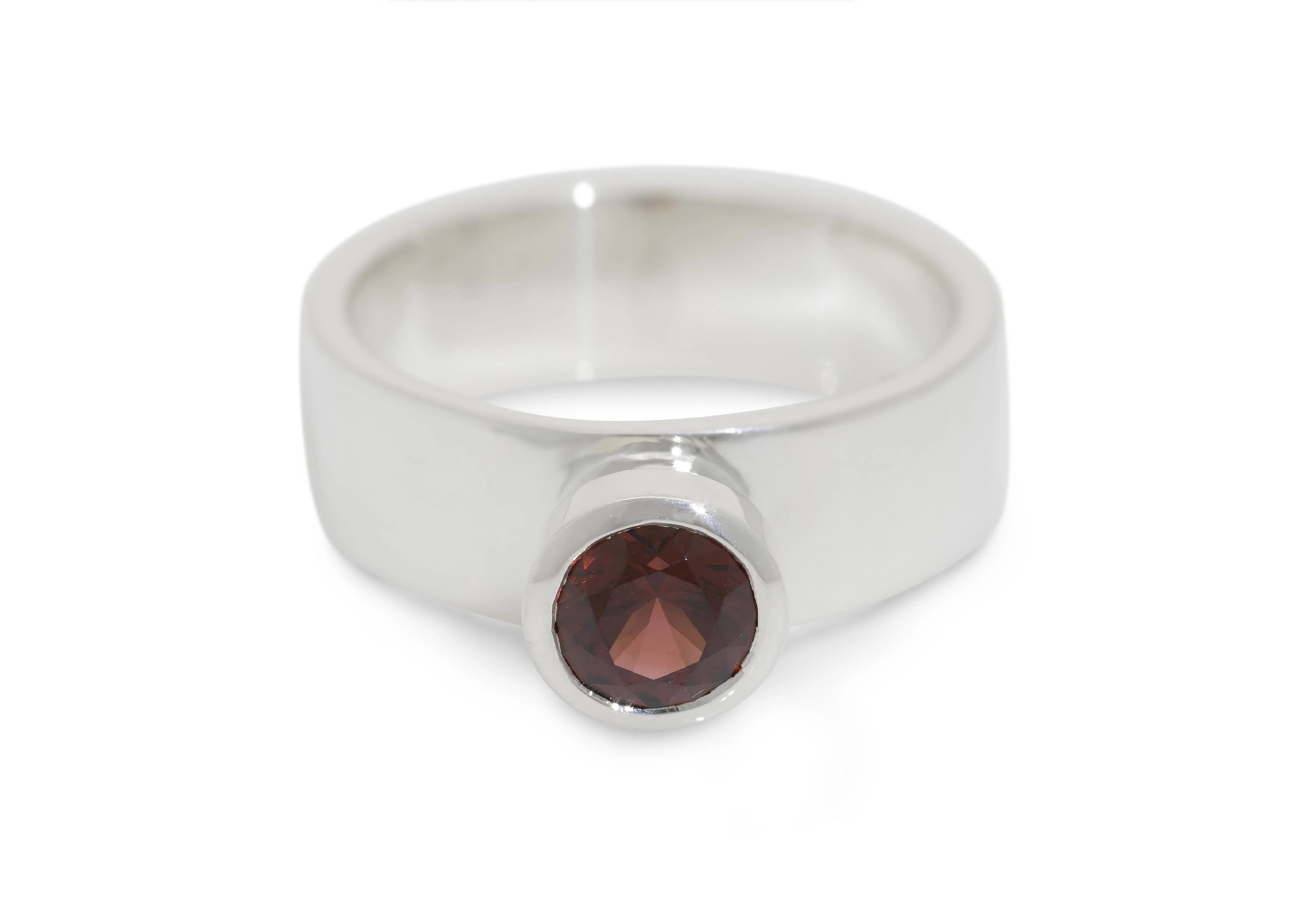 JW259 Round Gemstone Chimney Ring, Sterling Silver