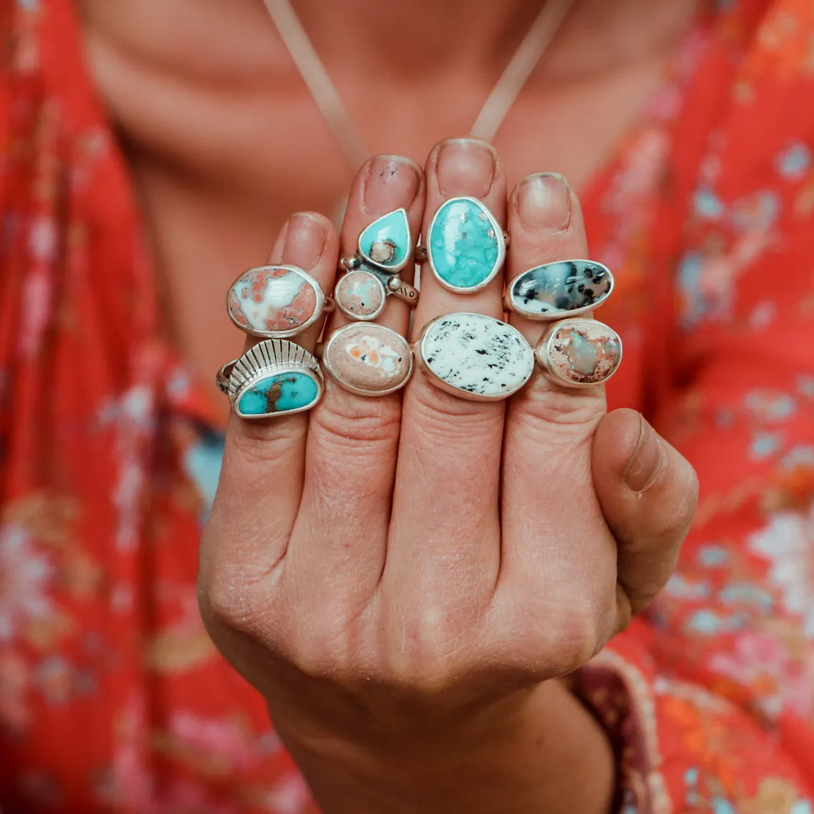 Kingman Turquoise Fan Ring #1 - Size 6.5