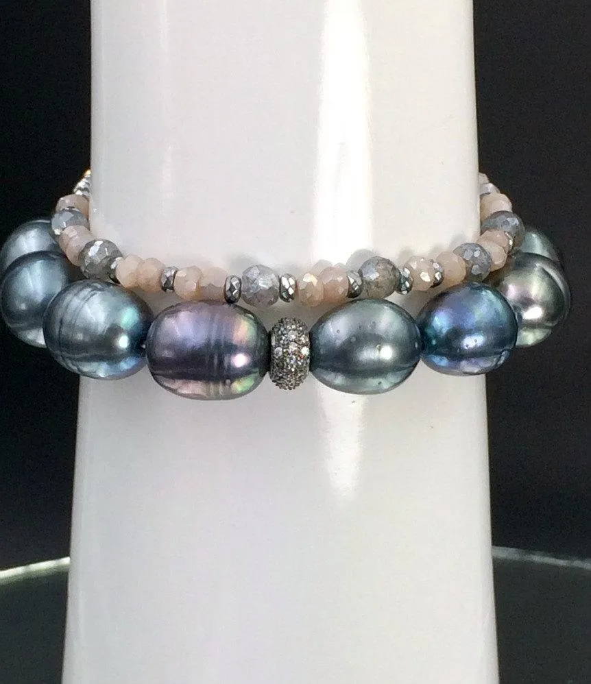 Labradorite Blush Moonstone Rose Gold Beaded Stacking Bracelet
