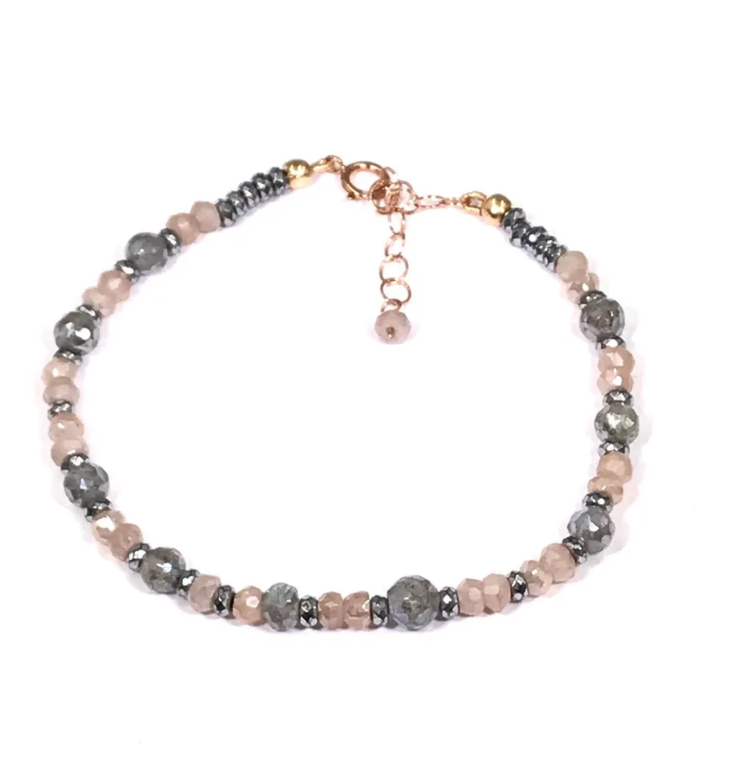 Labradorite Blush Moonstone Rose Gold Beaded Stacking Bracelet