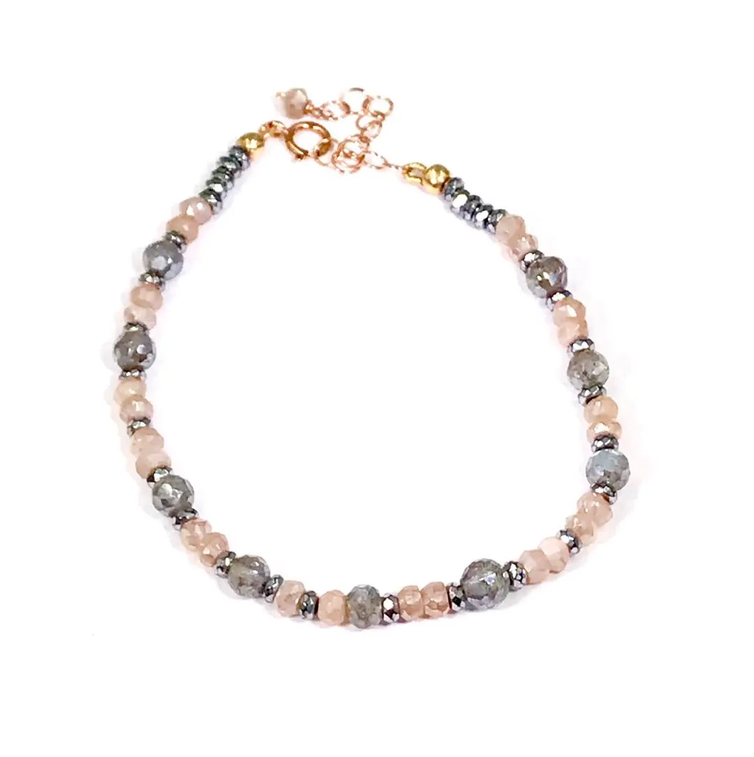 Labradorite Blush Moonstone Rose Gold Beaded Stacking Bracelet