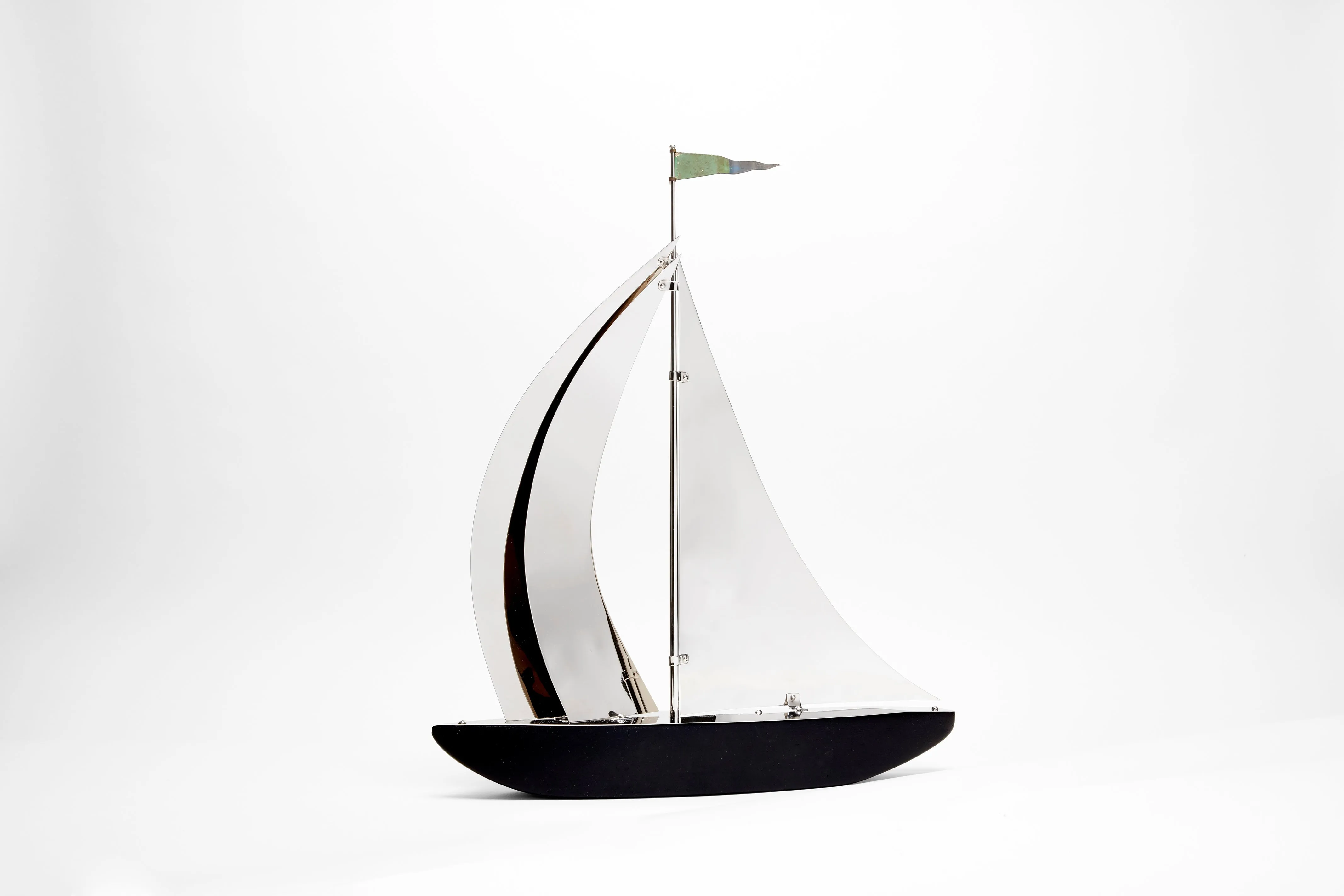 Large Art Deco Chrome & Wood Sail Boat