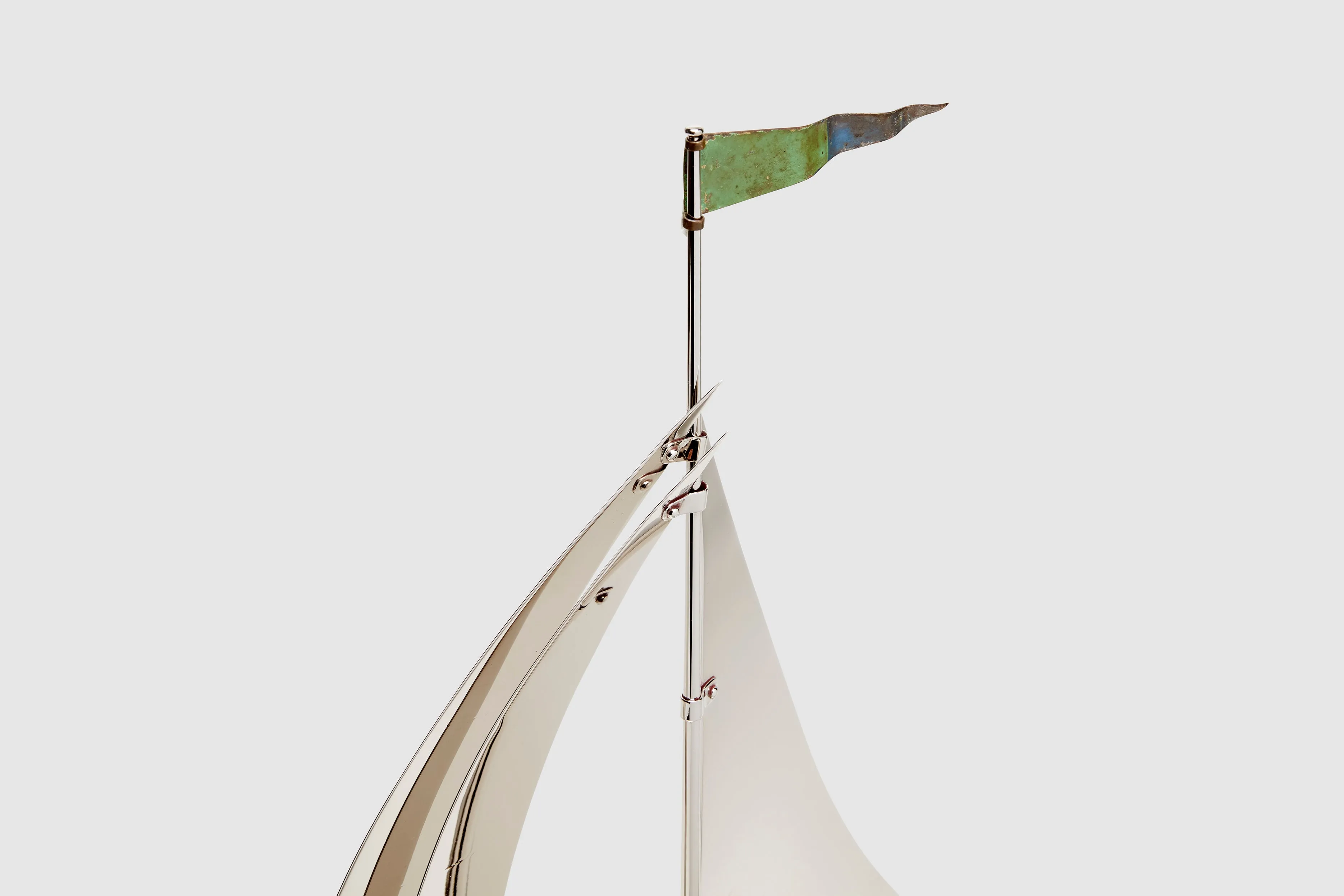 Large Art Deco Chrome & Wood Sail Boat