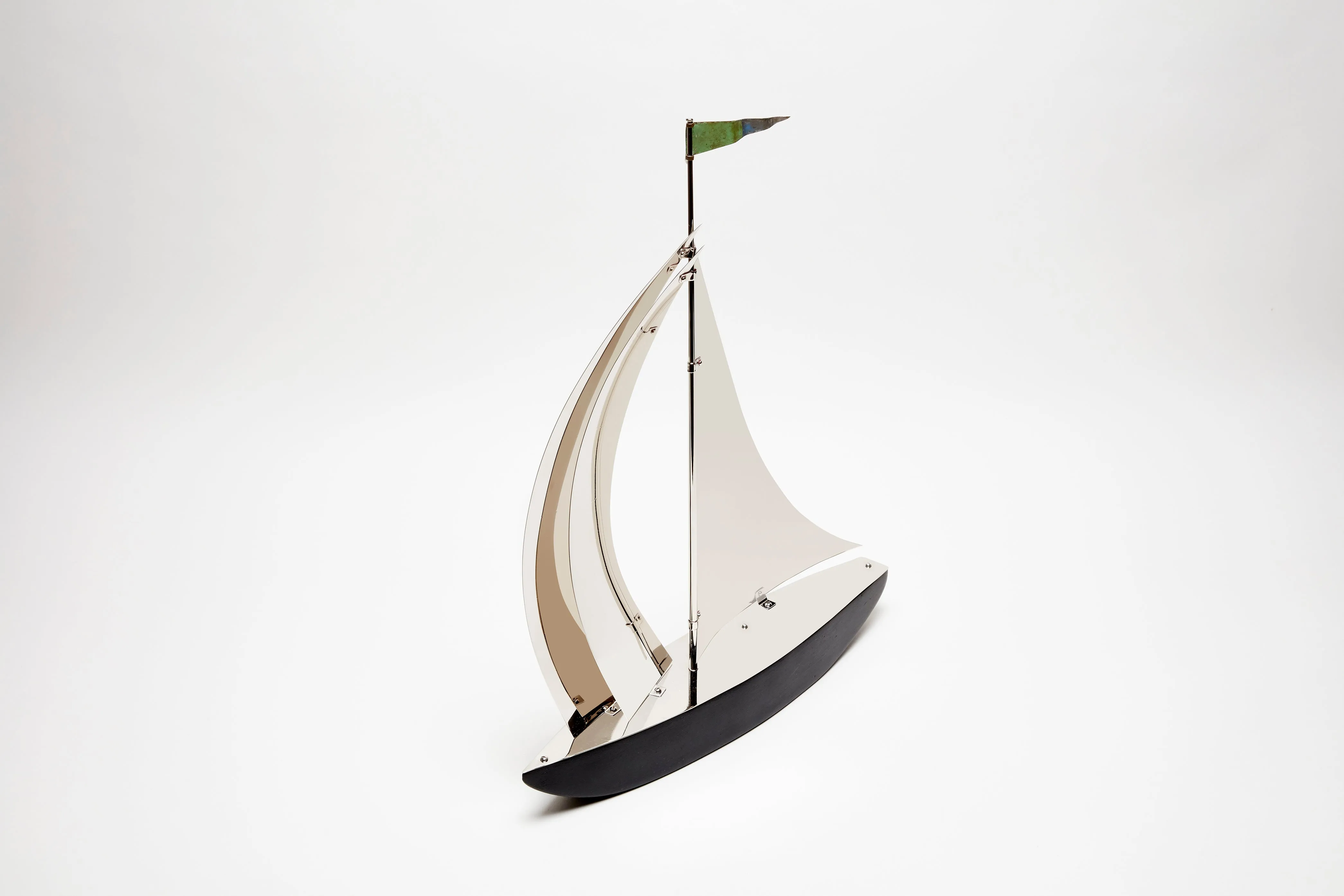 Large Art Deco Chrome & Wood Sail Boat