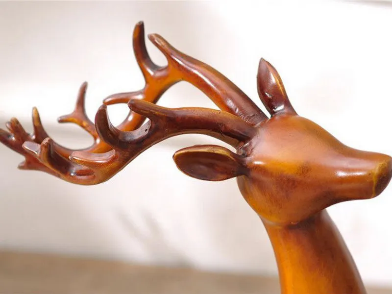 Large Pair of Brown Deer Sculpture with Antlers - 16" tall