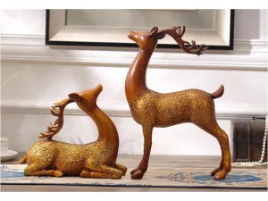 Large Pair of Brown Deer Sculpture with Antlers - 16" tall