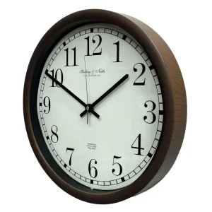 Large Round Viintage Style Quartz Wall Clock with Wooden Effect Finish