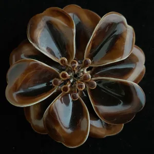 Late 60s/ Early 70s Brown Enamel Flower Brooch