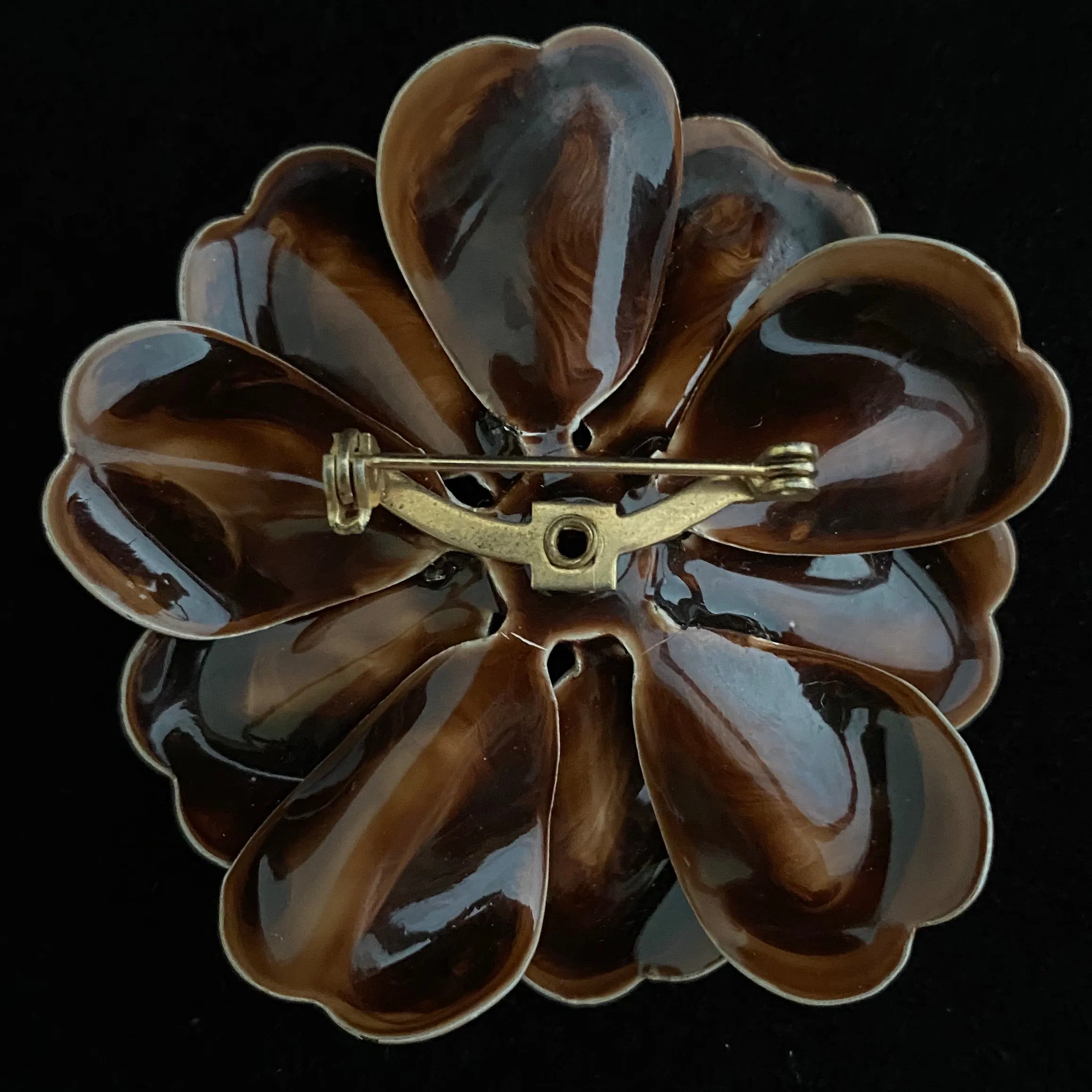 Late 60s/ Early 70s Brown Enamel Flower Brooch