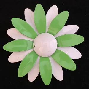 Late 60s Early 70s Green & White Enamel Flower Brooch