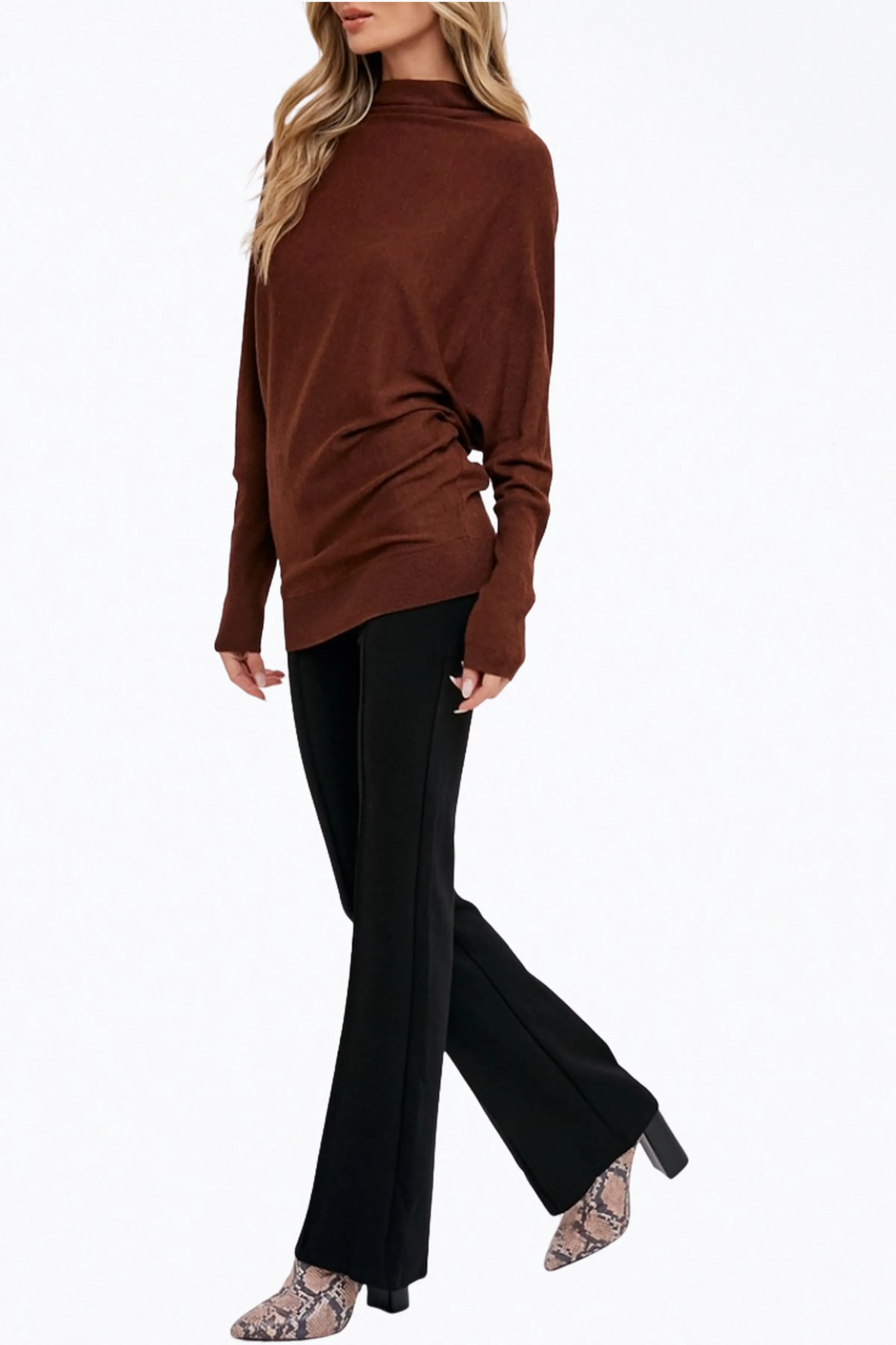 LIGHTWEIGHT SLOUCH-NECK DOLMAN PULLOVER