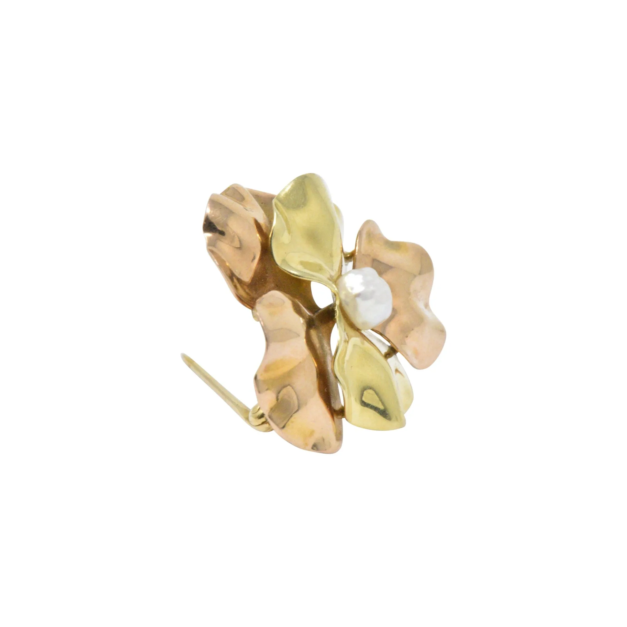 Lovely 14K Two-Tone Gold & Natural Freshwater Pearl Flower Brooch