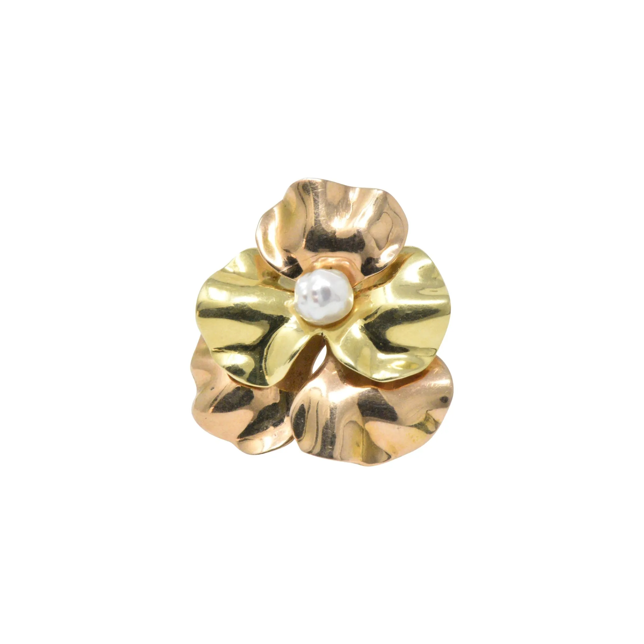 Lovely 14K Two-Tone Gold & Natural Freshwater Pearl Flower Brooch
