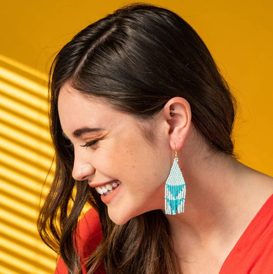 Lt Blue w/ Turquoise Triangles Earrings