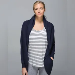 Lululemon Wool Blend Wrap Sweater Navy Blue, Size 4 #405