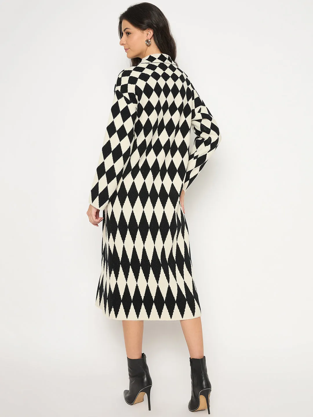 Madame Zebra Striped Dress with Geometric Print Shrug Black Ensemble