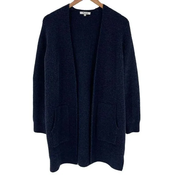 Madewell Wafflestitch Cardigan Sweater Pockets Long Cozy Women XS Navy H0780