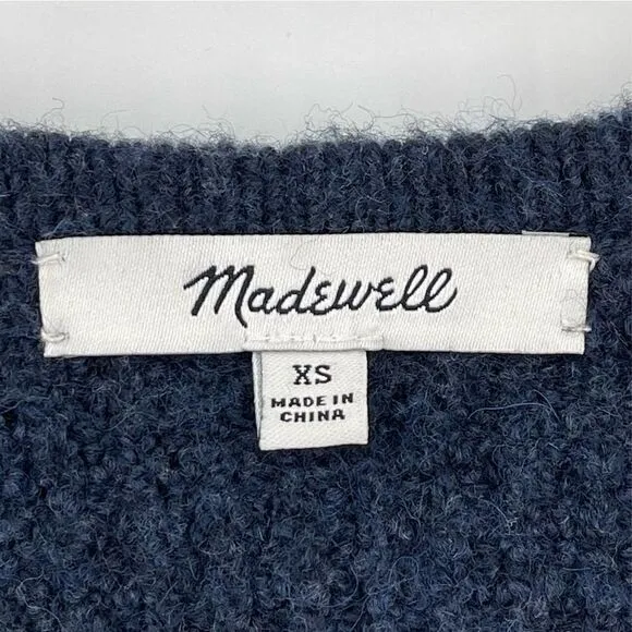 Madewell Wafflestitch Cardigan Sweater Pockets Long Cozy Women XS Navy H0780