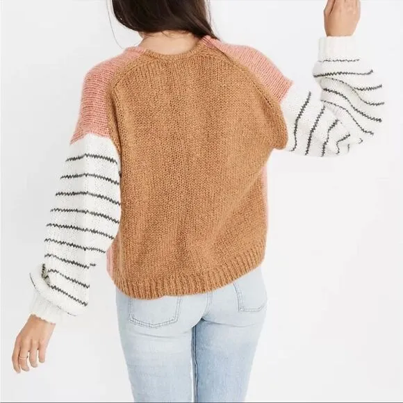 Madewell Balloon-Sleeve Pullover Sweater Colorblock XS Alpaca Wool blend Pink