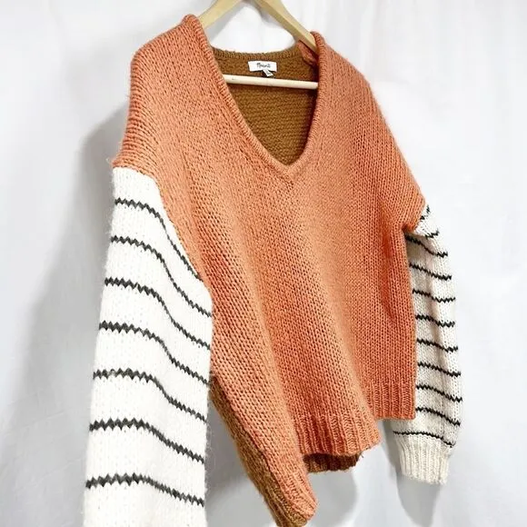Madewell Balloon-Sleeve Pullover Sweater Colorblock XS Alpaca Wool blend Pink