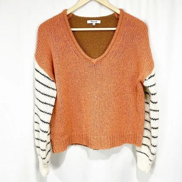 Madewell Balloon-Sleeve Pullover Sweater Colorblock XS Alpaca Wool blend Pink