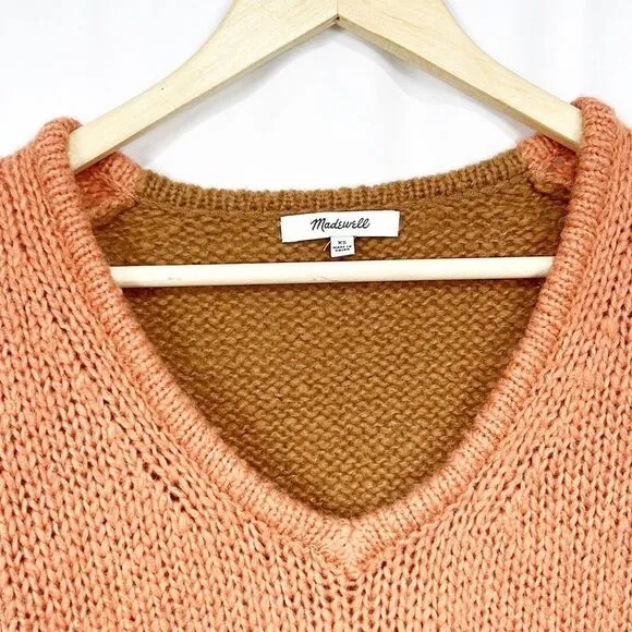 Madewell Balloon-Sleeve Pullover Sweater Colorblock XS Alpaca Wool blend Pink