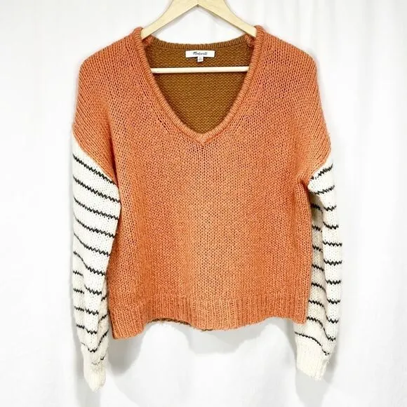 Madewell Balloon-Sleeve Pullover Sweater Colorblock XS Alpaca Wool blend Pink