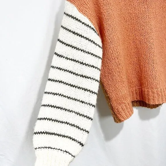 Madewell Balloon-Sleeve Pullover Sweater Colorblock XS Alpaca Wool blend Pink