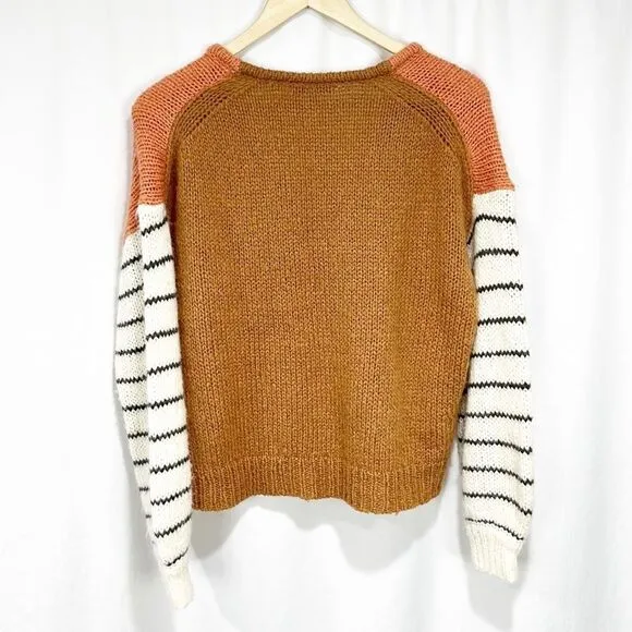 Madewell Balloon-Sleeve Pullover Sweater Colorblock XS Alpaca Wool blend Pink