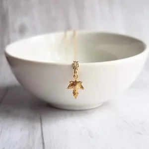 Maple Leaf Necklace, tiny gold leaf, leaf pendant, gold leaf charm, delicate necklace, 14K gold fill chain opt, Toronto necklace autumn gift
