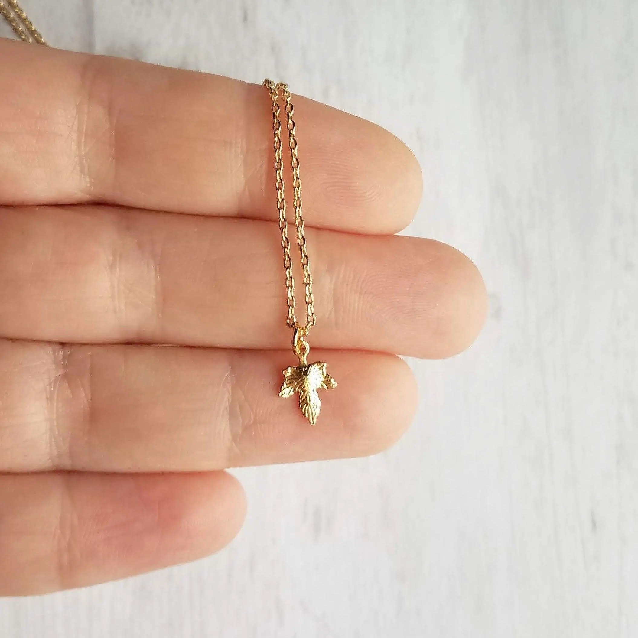 Maple Leaf Necklace, tiny gold leaf, leaf pendant, gold leaf charm, delicate necklace, 14K gold fill chain opt, Toronto necklace autumn gift