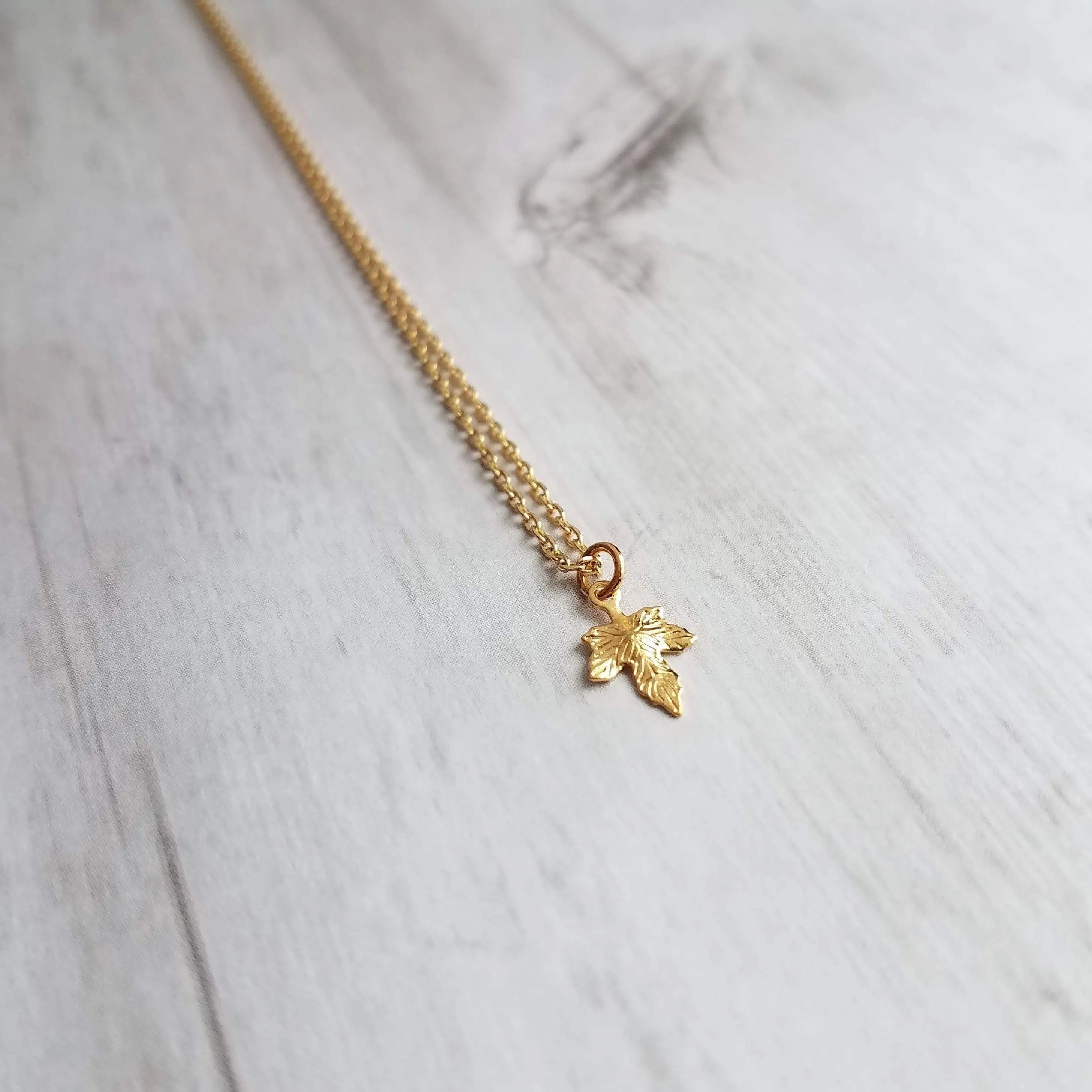 Maple Leaf Necklace, tiny gold leaf, leaf pendant, gold leaf charm, delicate necklace, 14K gold fill chain opt, Toronto necklace autumn gift