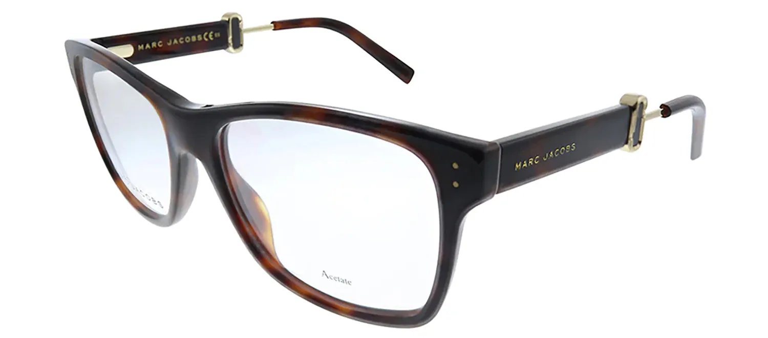 Marc Jacobs Marc 132 ZY1 Square Plastic Havana Eyeglasses with Logo Stamped Demo Lenses