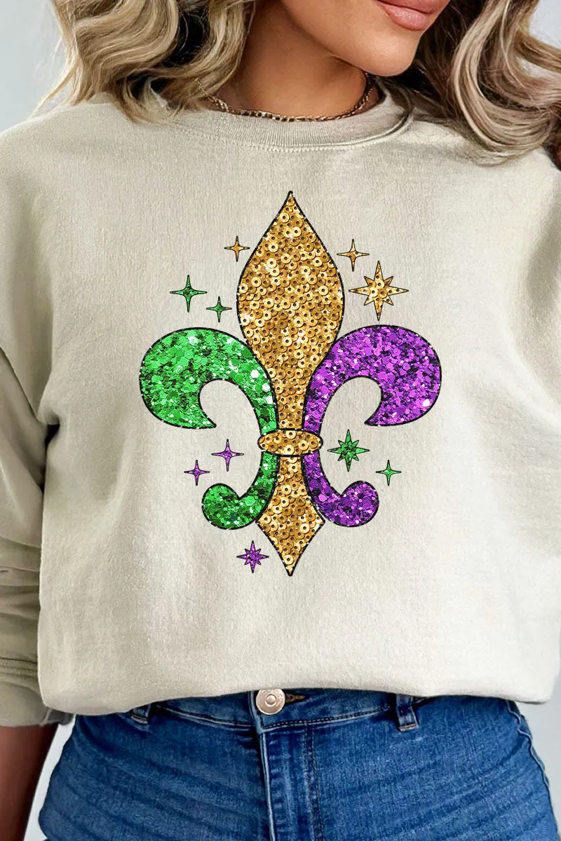 Mardi Gras Fleur De Lis Faux Sequin Transfer Unisex NuBlend Crew Sweatshirt