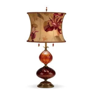 Mariola Table Lamp 86I90 by Kinzig Design, Burgundy, Salmon Blown Glass, Silk Shade