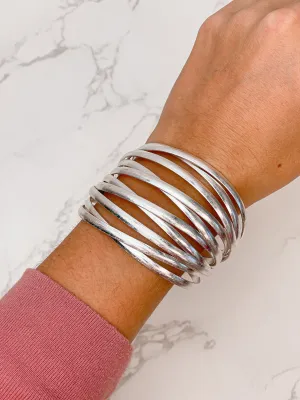 Matte Metal Bold Cuff Bracelet - Silver