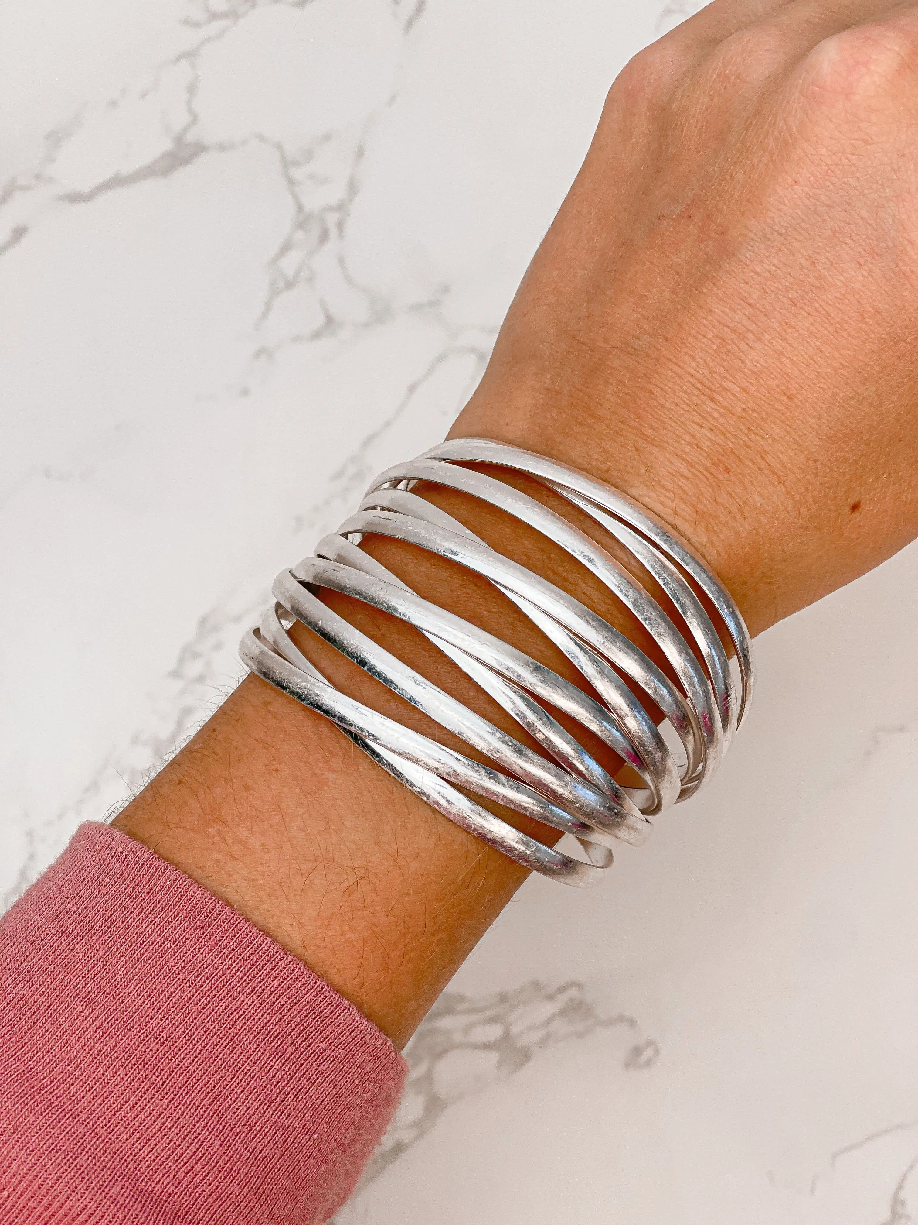 Matte Metal Bold Cuff Bracelet - Silver