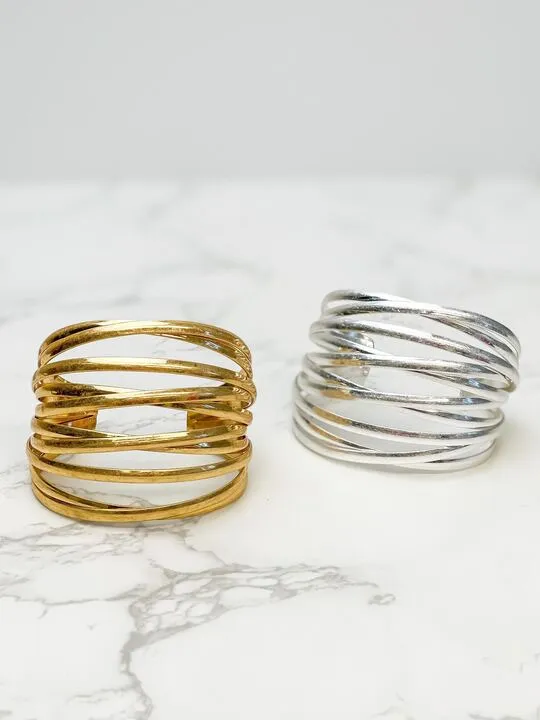 Matte Metal Bold Cuff Bracelet - Silver