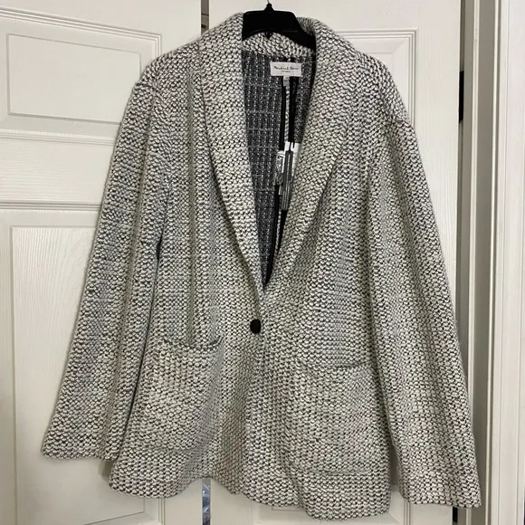 Michael Stars Macey Blazer Cardigan, Shawl Collar, Patch Pockets, Black &amp; White
