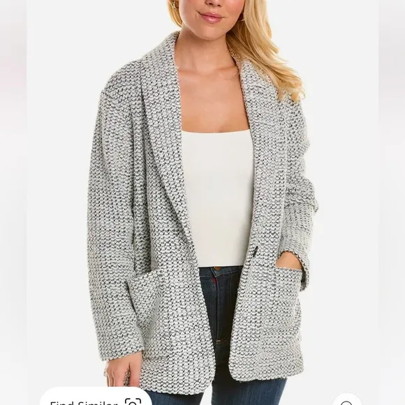 Michael Stars Macey Blazer Cardigan, Shawl Collar, Patch Pockets, Black &amp; White
