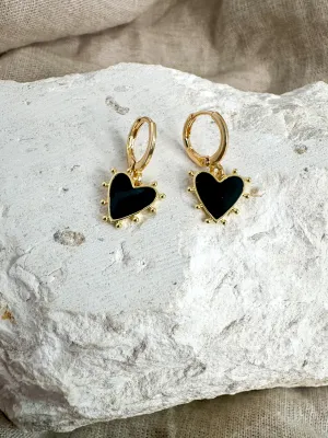 Midnight Heart Hoop Earrings