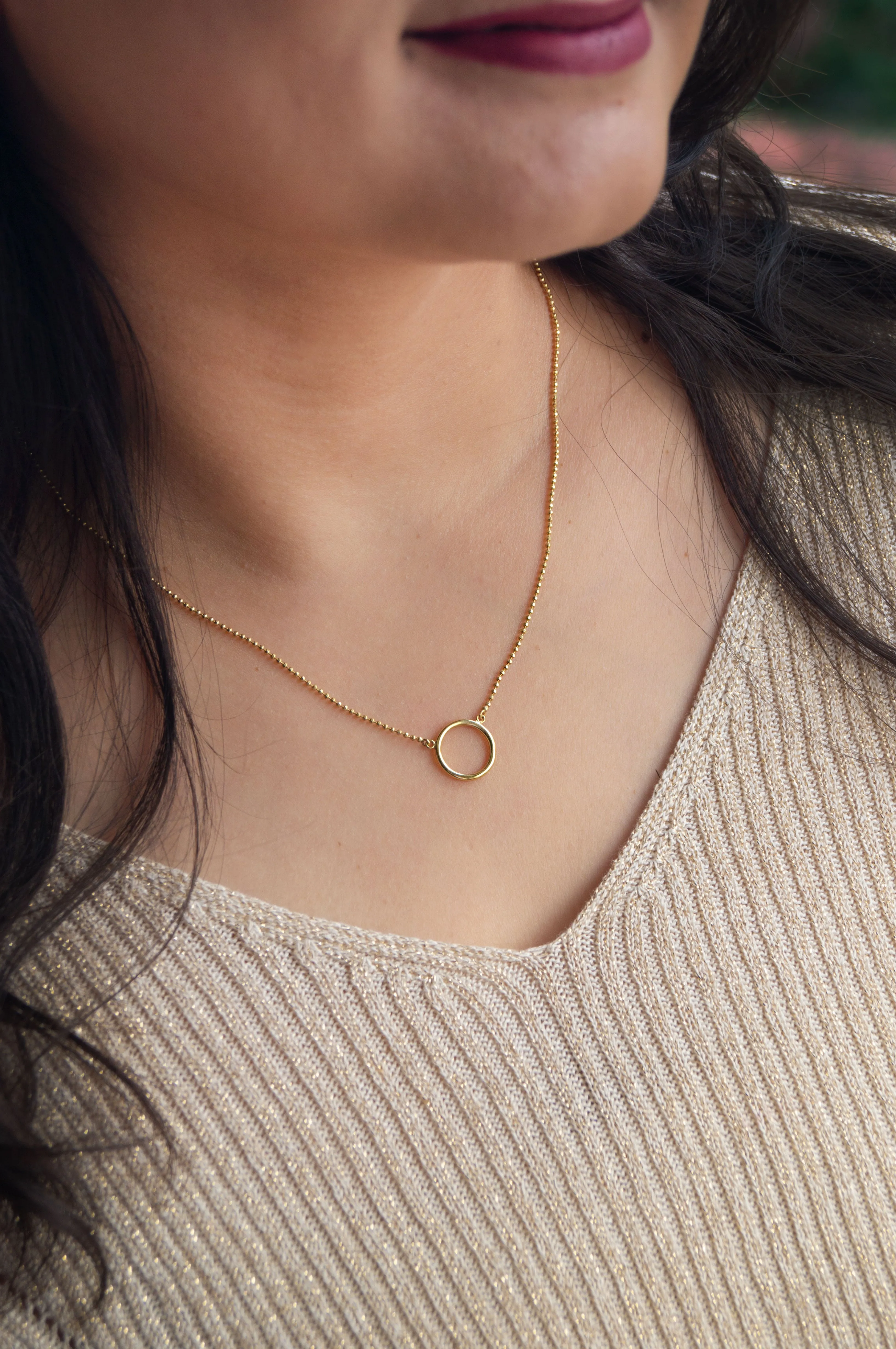 Minimal Circle Gold Plated Sterling Silver Chain Necklace