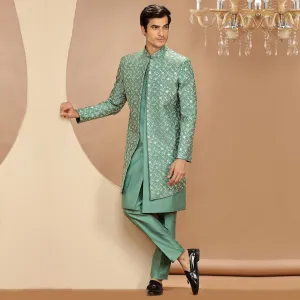 Mint Green Indo Western With Geometric Jacket